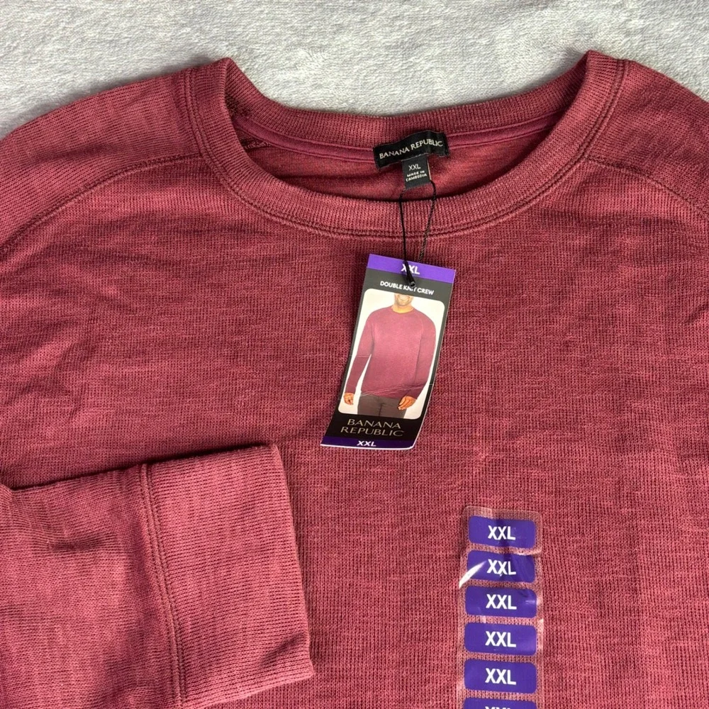 Banana Republic Thermal Mens XXL Burgundy Double Knit Crew NMT0188S Slub Raglan